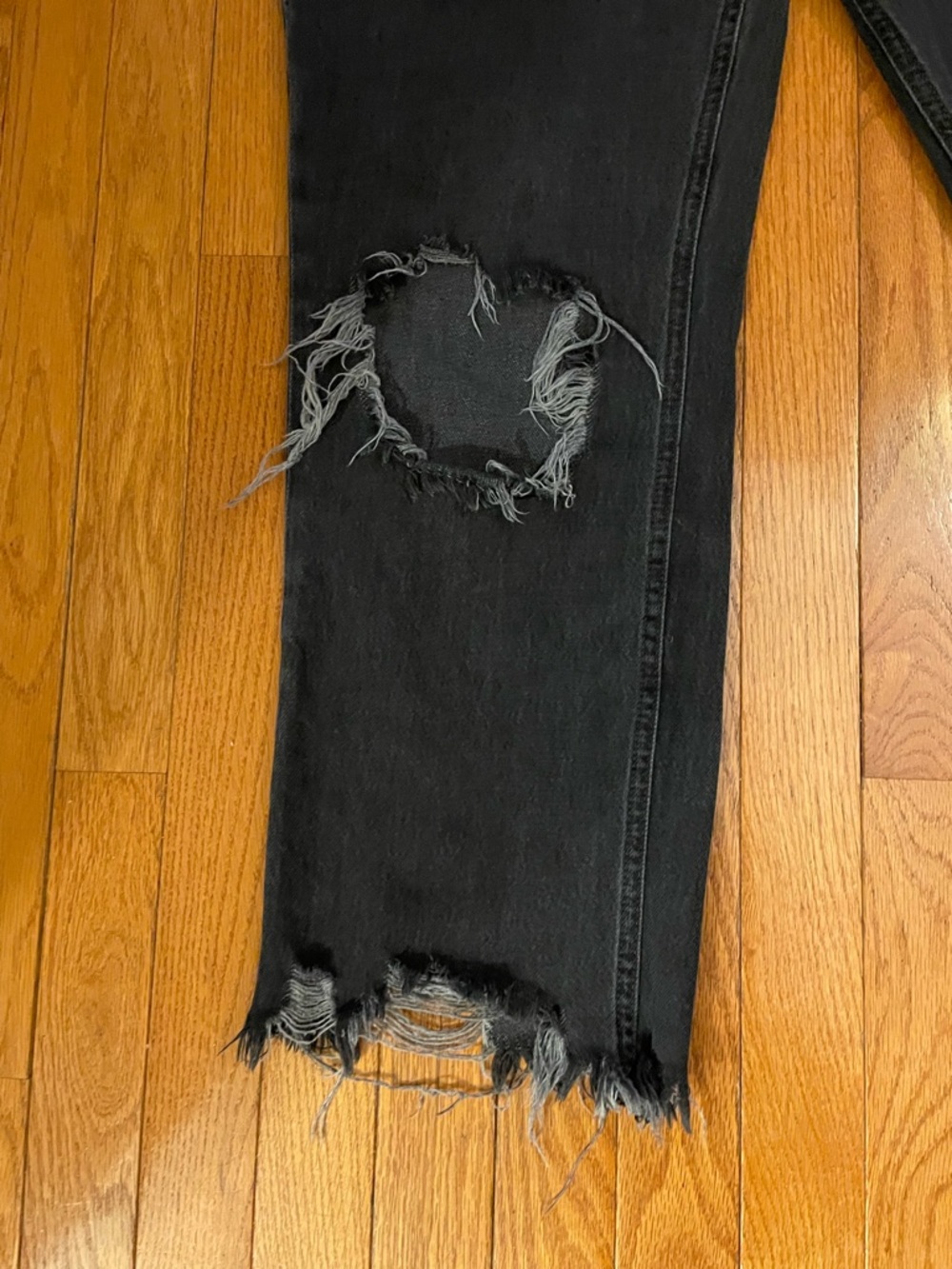 Free People Black Wide-Leg Distressed Hem Jeans - Picture 5 of 7